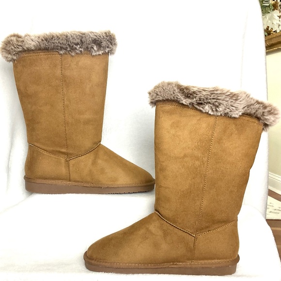 HStylish Brown Slip On Calf High Fur-Lined Waterproof Winter Snow Boot Sz 9 - Picture 3 of 16